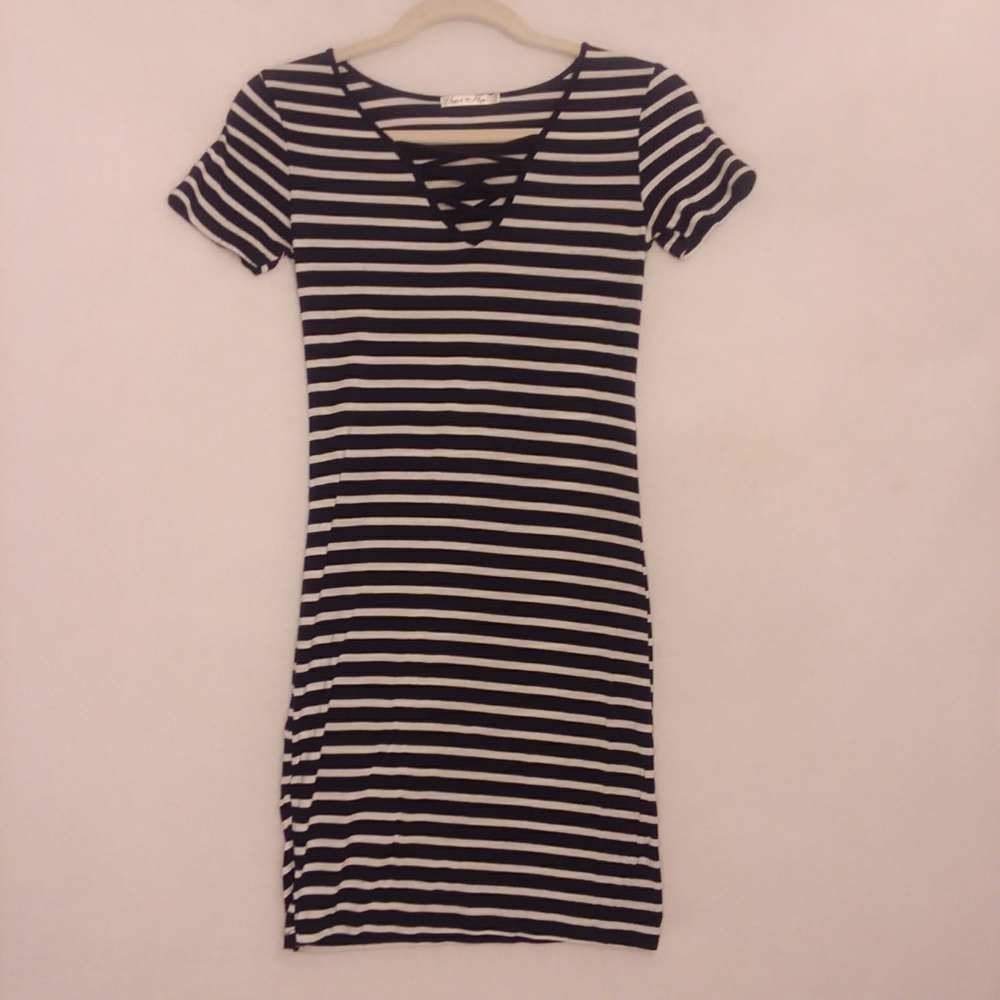 Navy Blue & White striped dress